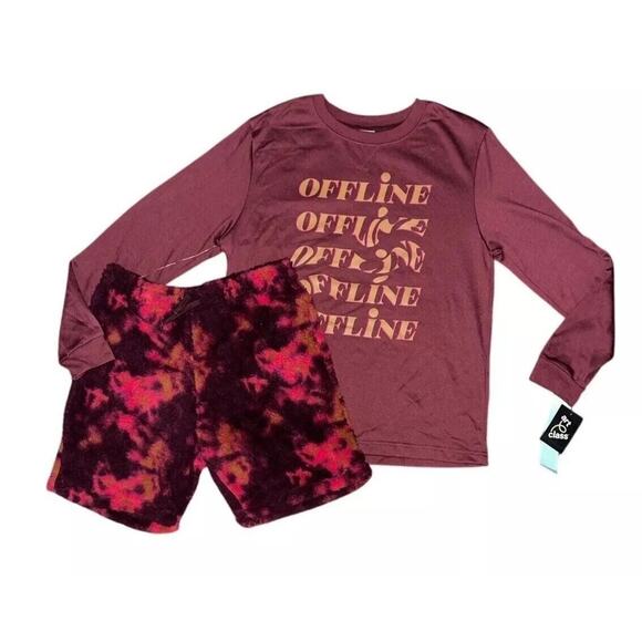 Art Class Pajama Set Girls XXL / 18 Burgundy Offline Long Sleeve Fuzzy Shorts - Picture 1 of 8